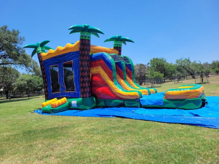 XL Blue Palms combo Double lane With Inflated Pool